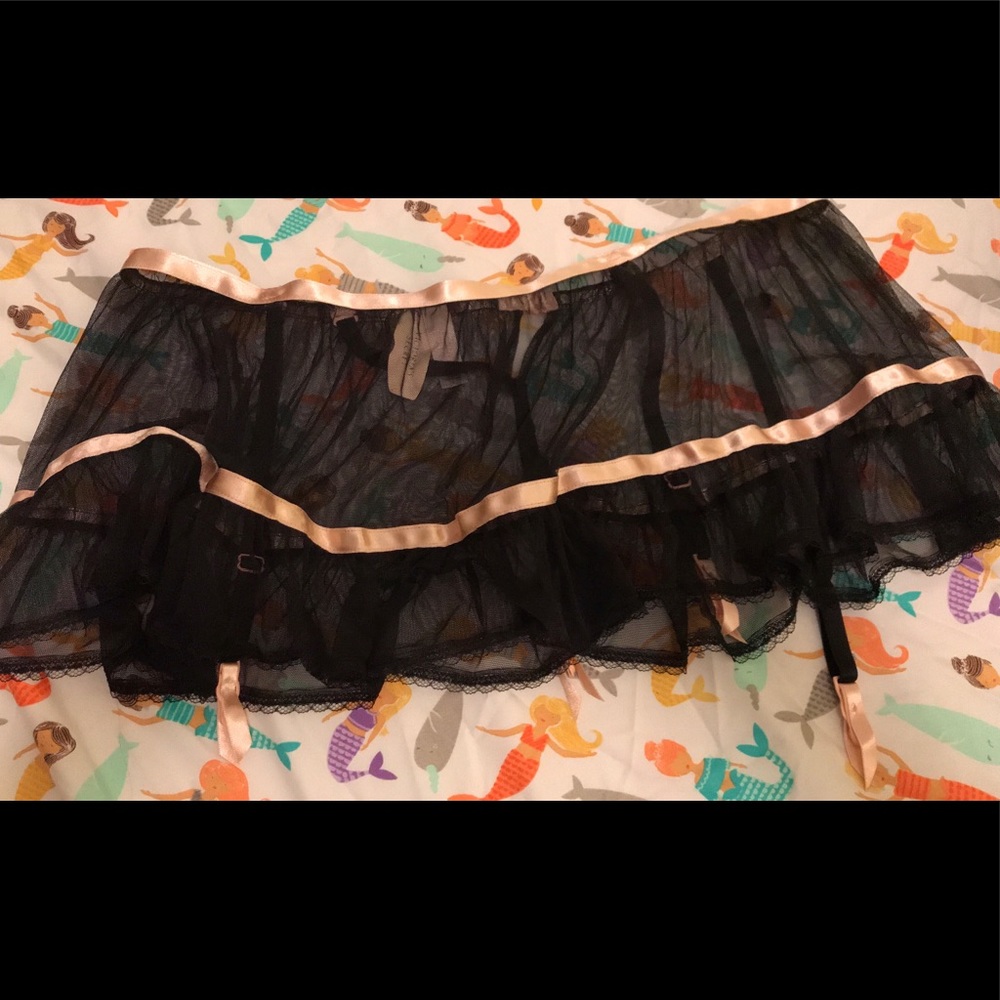 Victoria’s Secret Sheer Black/Pink Garter Skirt